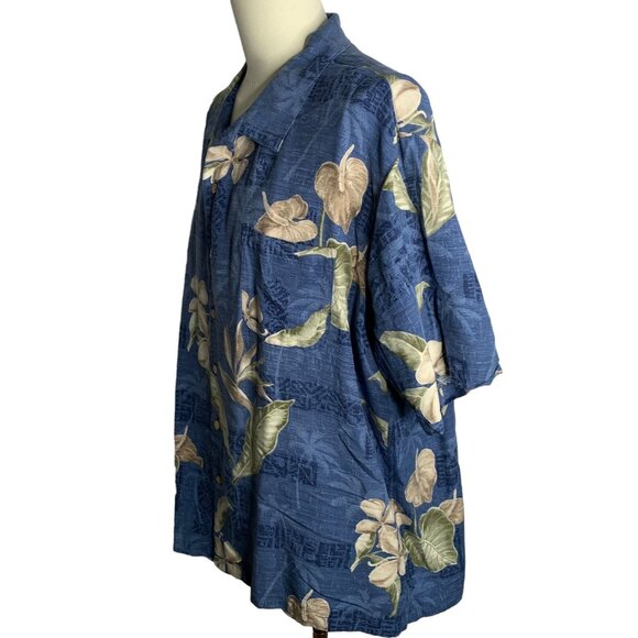 Batik Bay Silk Hawaiian Camp Shirt XXL Blue Floral Button Up Pocket Short Sleeve - Picture 3 of 6
